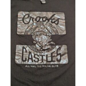 Crooks & Castles Men's L Black Metallic Graphic TShirt All Hail the Ruling Elite